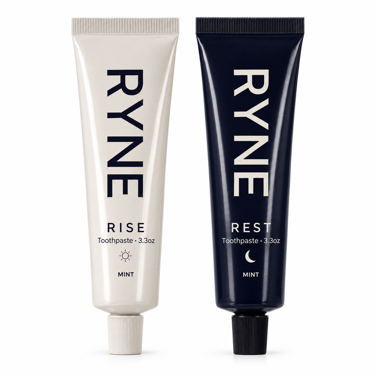 RYNE Toothpaste Bundle | Caffeine Morning + Melatonin Night Toothpaste | Rise & Rest Day and Night Set | Hydroxyapatite Whitening, Fluoride-Free, SLS-Free, Mint | 2 Pack